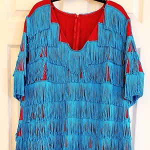 Monif C. RARE SAMPLE Two Tone Fringe Dress